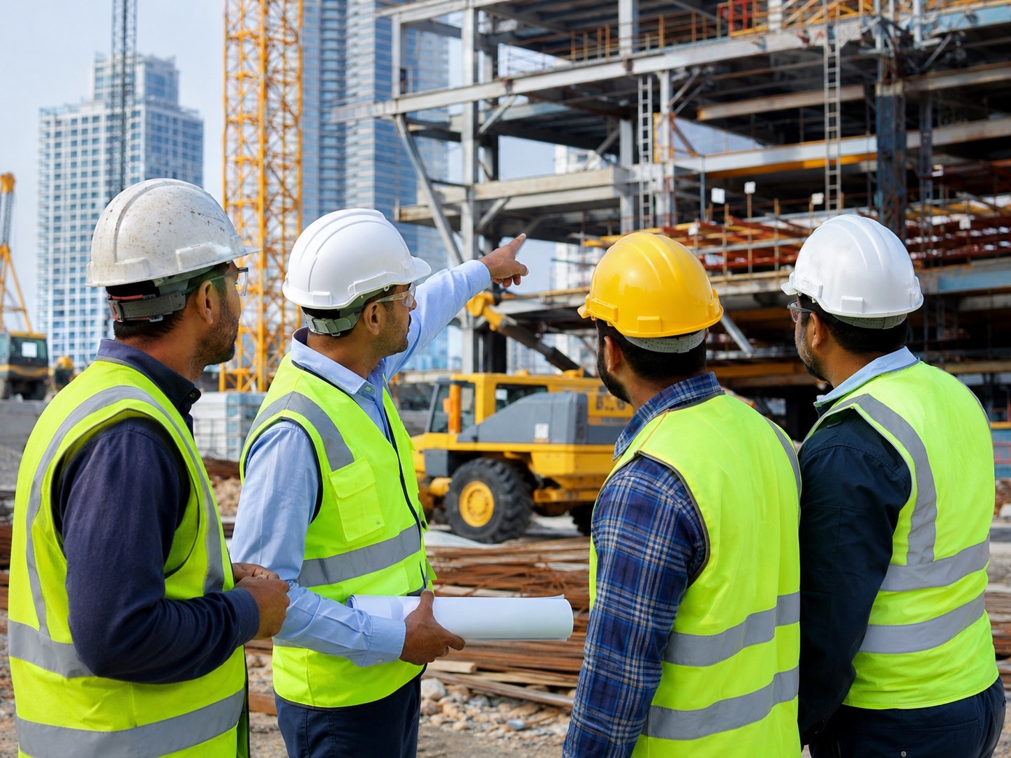 Site engineers reviewing progress together