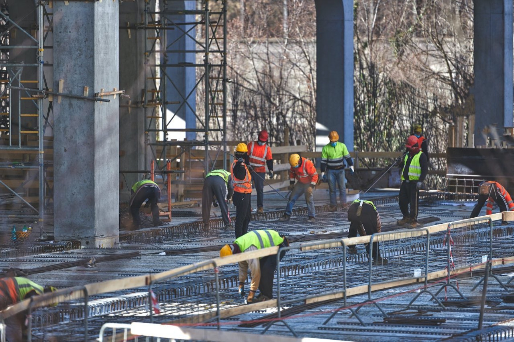 Site crew working on reinforced concrete